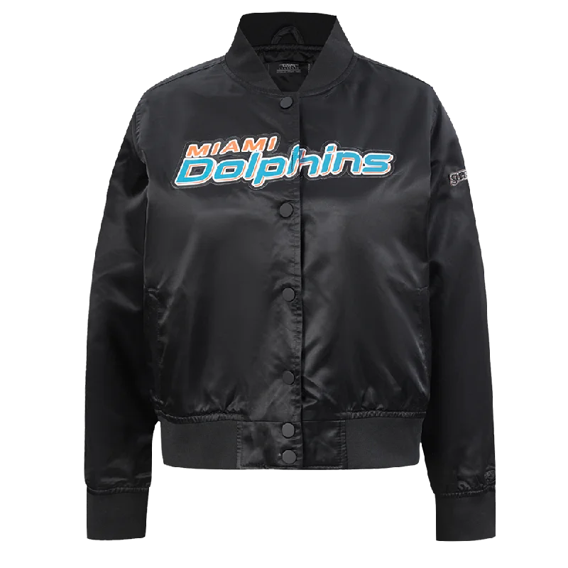 NFL MIAMI DOLPHINS CLASSIC WOMEN'S SATIN JACKET (BLACK) Earthy Women's Hemp - based NFL MIAMI DOLPHINS CLASSIC WOMEN'S SATIN JACKET (BLACK) Earthy Women's Hemp - based