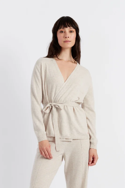 Light-Oatmeal Wool-Cashmere Wrap Cardigan