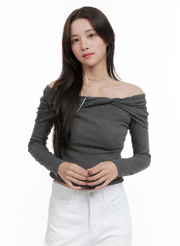 Twisty Off Shoulder Crop Top OG412 Hip Women's Retro