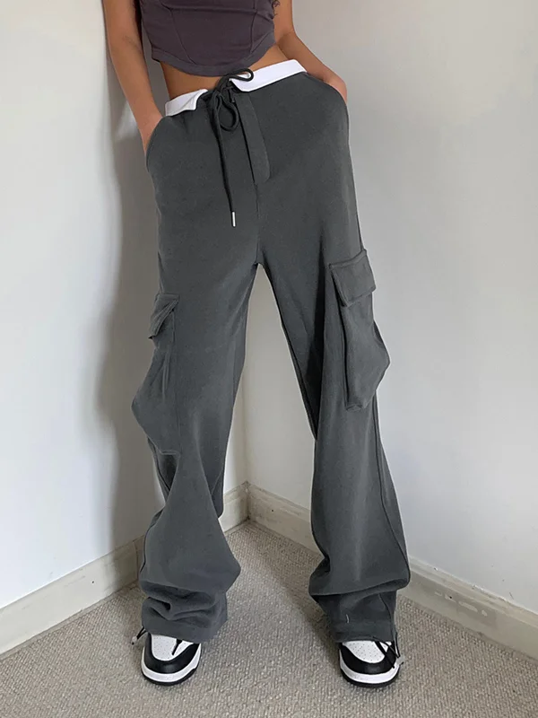 BerryBetty - Contrast Waistband Cargo Sweatpants Stylish Women's Tropical 