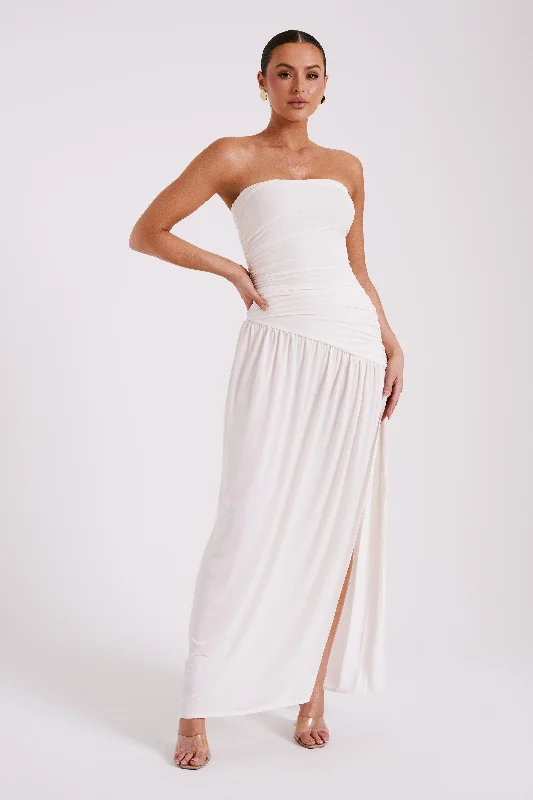 Bex Strapless Slinky Maxi Dress With Split - Ivory Earthy Women's Hemp - based