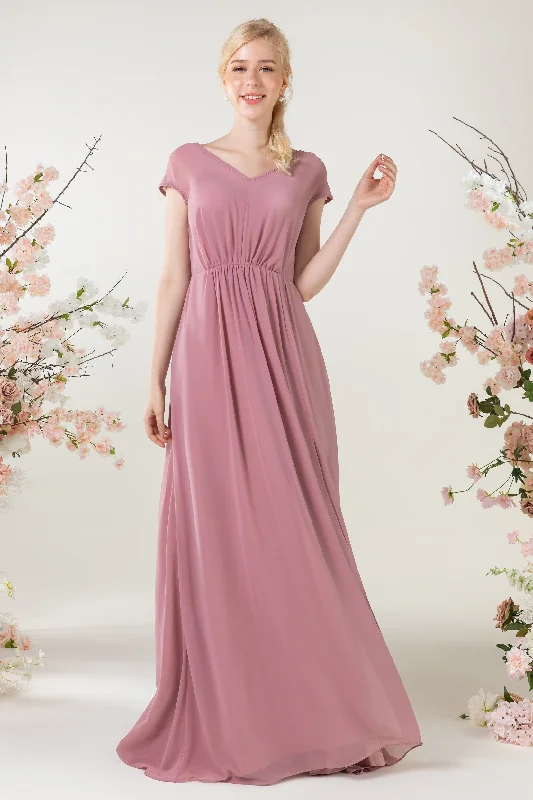 A-Line Sweep-Brush Train Chiffon Bridesmaid Dress CB0474