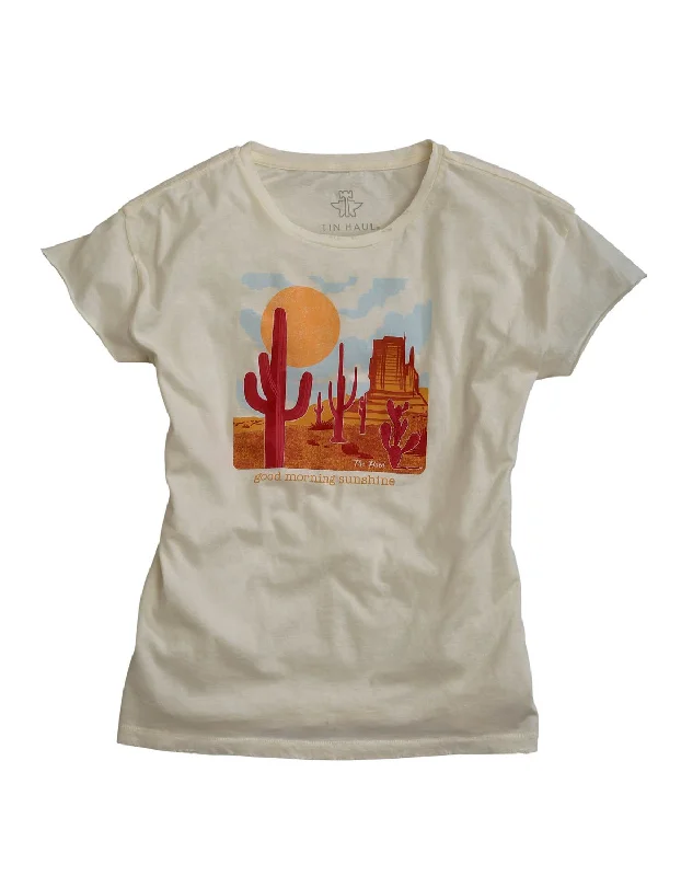 Tin Haul Womens Cream 100% Cotton Good Morning Sunshine S/S T-Shirt Modern Women's 