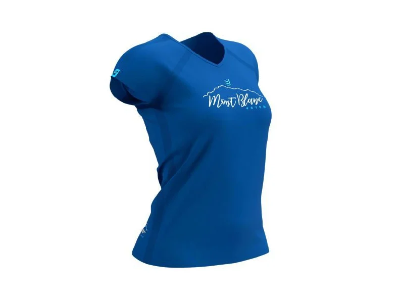 Compessport Women's Training Tshirt SS - Mont Blanc 2022 - Blue Cool Women's Distressed