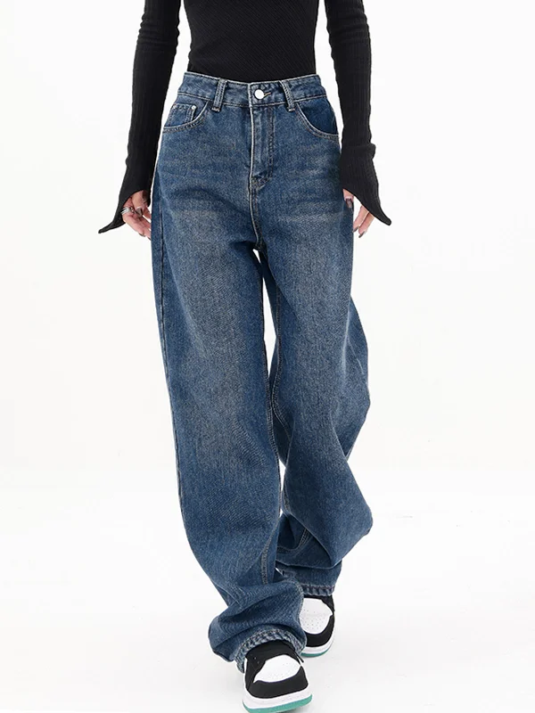 BerryBetty - Three Button Baggy Wide Leg Boyfriend Jeans