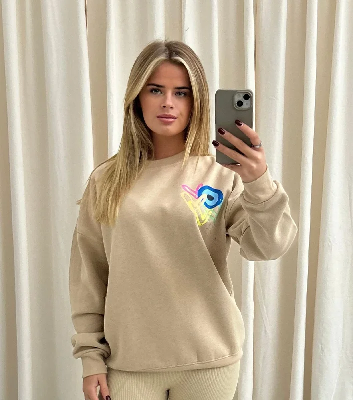 Neon Heart/Evil Eye Graffiti Sweatshirt Beige Sustainable Organic
