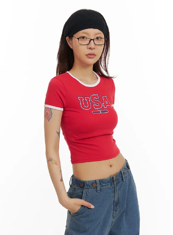 Contrast Graphic Crop Top IY410