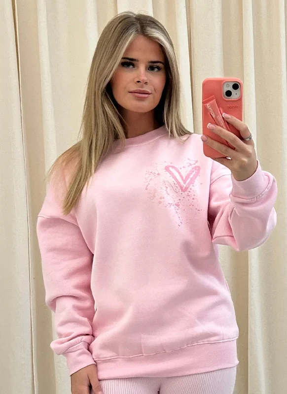 Pink Heart Graffiti Sweatshirt Pink Luxurious Women's High -  end