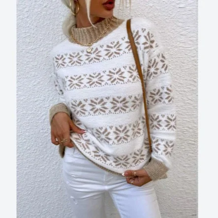 Half High Neck Snowflake Sweater Women Wholesale Earthy Women's 