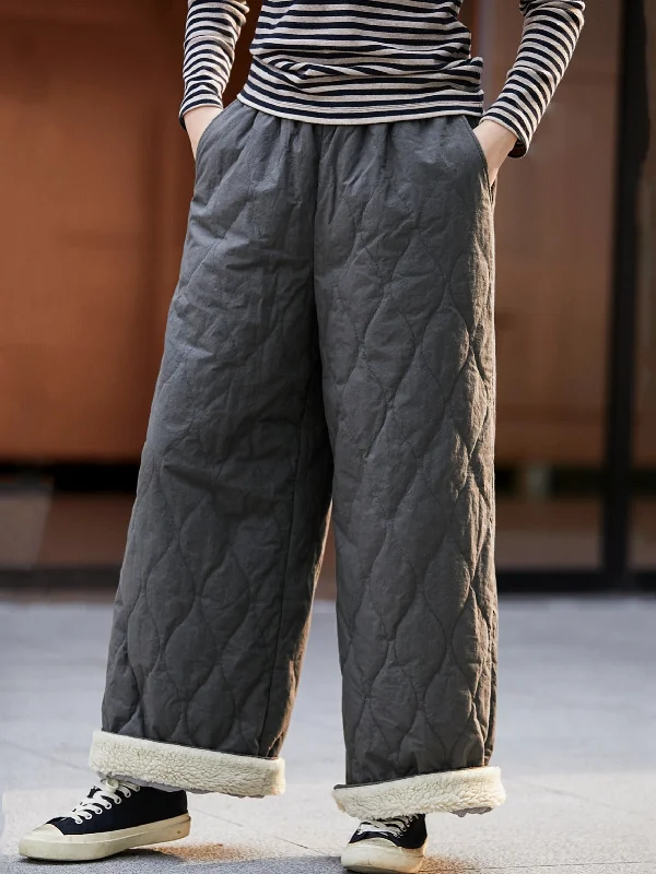 Babakud Women Winter Plus Size Fleece-Lined Quilted Cotton Wide- Leg Pants Polished Women's Silk