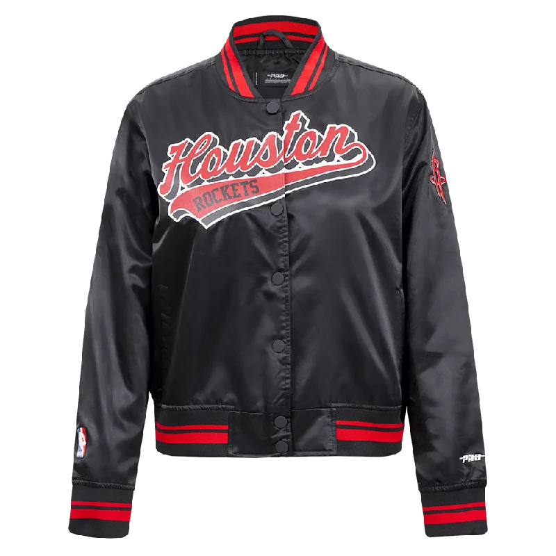 NBA HOUSTON ROCKETS SCRIPT TAIL WOMEN'S SATIN JACKET (BLACK/RED/BLACK) Classic Women's Tweed NBA HOUSTON ROCKETS SCRIPT TAIL WOMEN'S SATIN JACKET (BLACK/RED/BLACK) Classic Women's Tweed