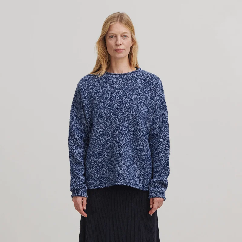 Women's Melange Sweater - 100% Lambswool - Royal/Sky Blue (S, M) Trendy Women's 