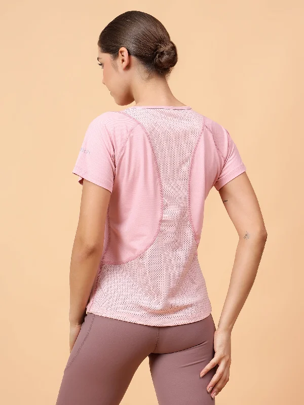 Women's Pink Self Design Training T-shirt Traditional Women's 
