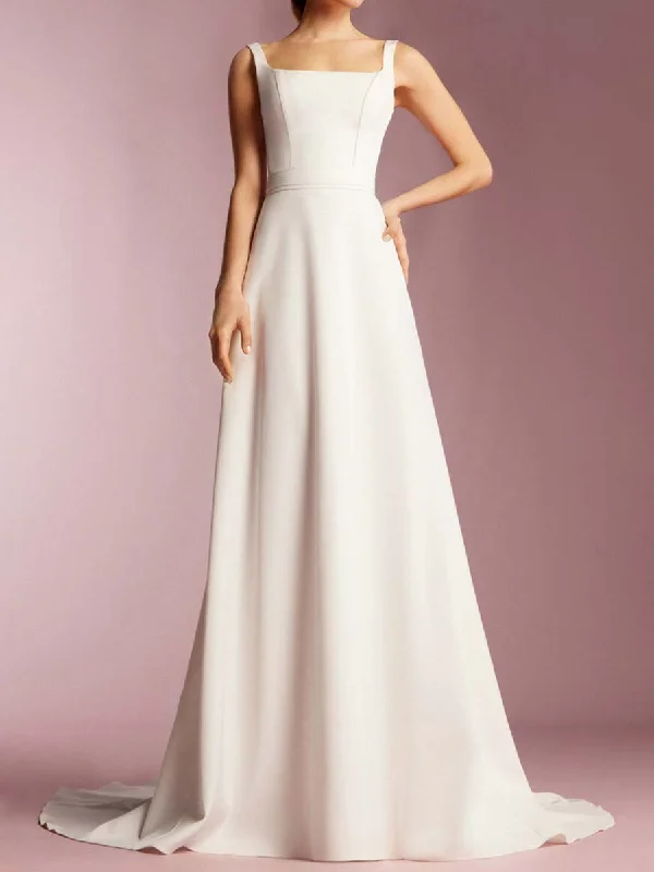 2024 Square Neck Satin Wedding Dress Sleeveless A-line purpose