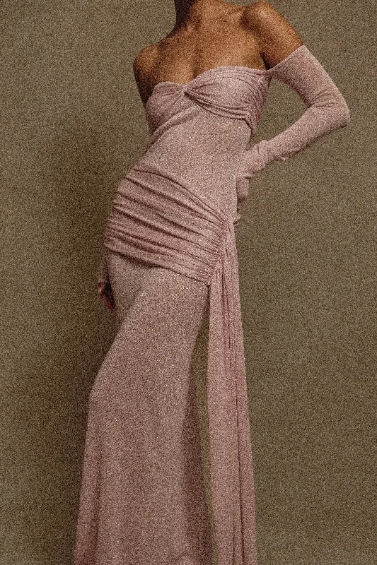 Ingrid Metallic Knit Maxi Dress - Baby Pink European