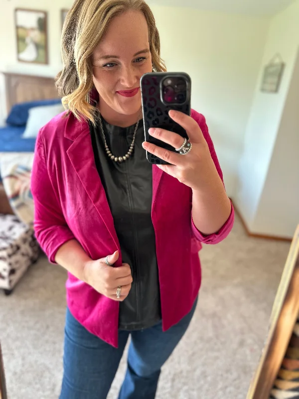 Magenta Velvet Blazer Feminine Women's Style 