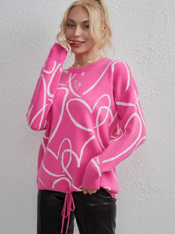 TastyHottie - Heart Pattern Drawstring Hem Sweater performance