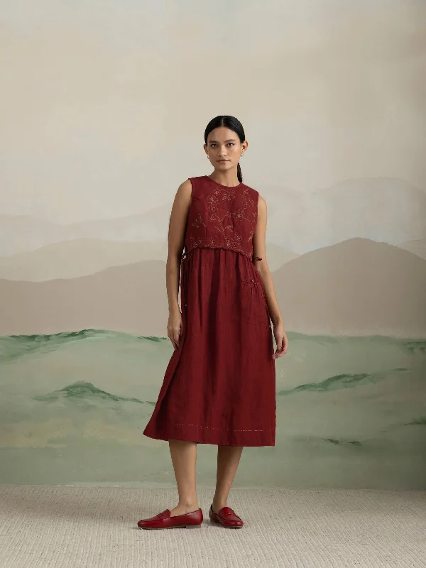 Berry Quilt Linen Midi Dress Bold Women's Animal Print