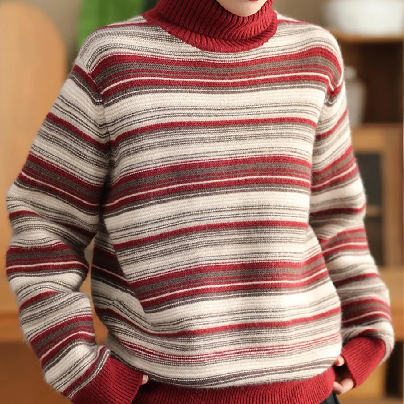 Babakud Women Winter Retro Striped Wool Warm Loose Fit Sweater Street