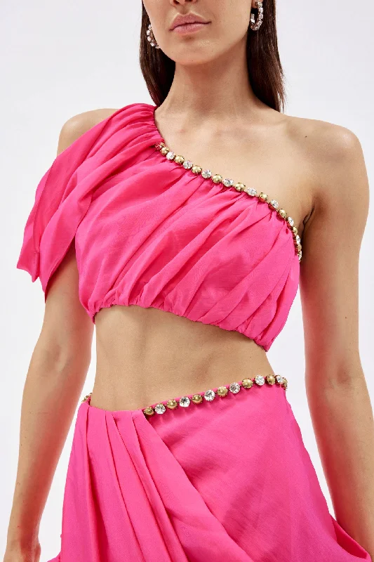 Draped Hot Pink Asymmetric Top