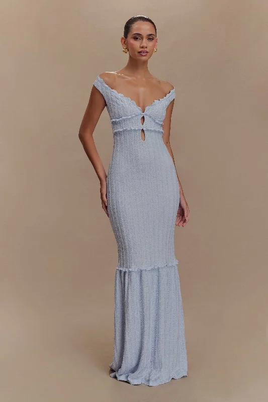 Natalie Off Shoulder Maxi Dress - Sky Blue Trendy Women's 