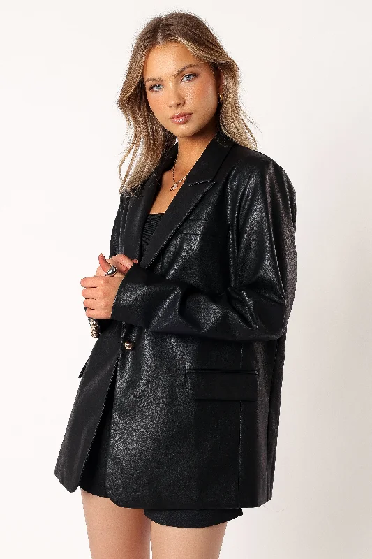 Octavia Faux Leather Blazer - Black Vacation