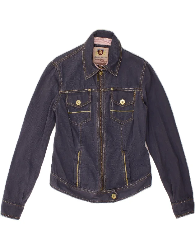 VINTAGE Womens Denim Jacket UK 12 Medium Navy Blue Cotton Street