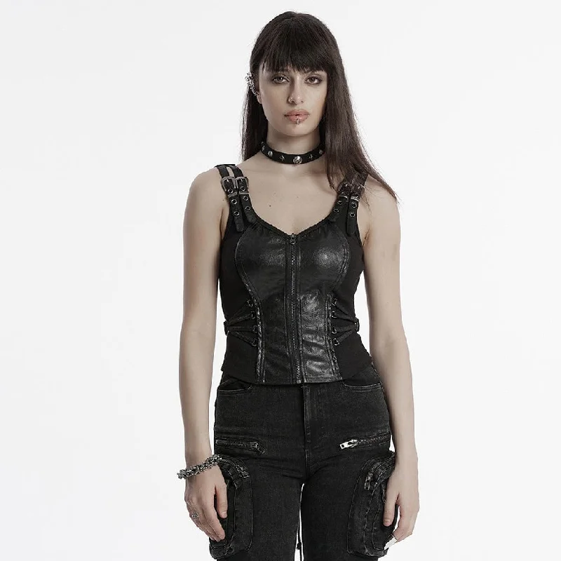 Women's Punk Lace-up Buckle Vest