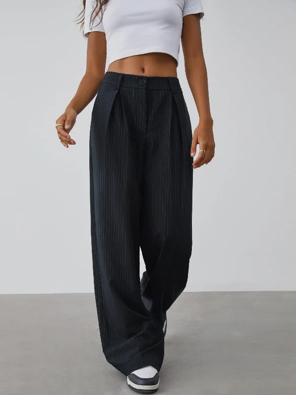 BerryBetty - Shock Value Pinstripe Wide Leg Dress Pants Dapper Women's Bow - adorned BerryBetty - Shock Value Pinstripe Wide Leg Dress Pants Dapper Women's Bow - adorned