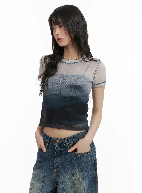 Mesh Graphic Cropped Tee CA412 Disco