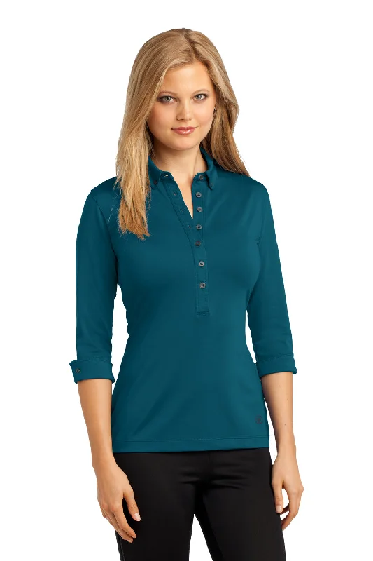 Ogio Womens Gauge Moisture Wicking 3/4 Sleeve Polo Shirt - Throttle Teal Blue Business