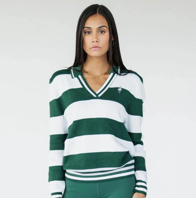 Fore All Iris Sweater - Green & White Stripes performance