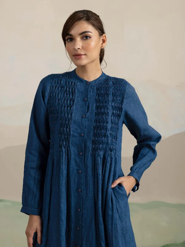 Blue Creek Smock Linen Midi Dress Classic Women's Pin - striped