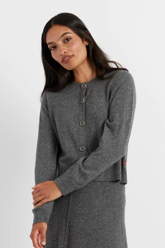 Grey Wool-Cashmere Crew Neck Cardigan