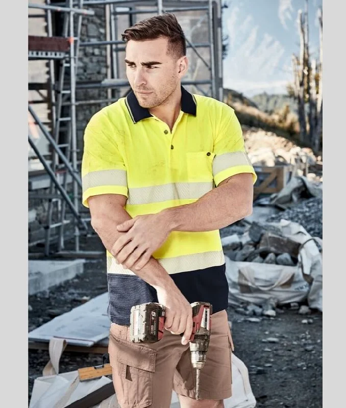 Unisex Hi Vis Segmented Short Sleeve Polo - Hoop Taped Relaxed Women's Beachy