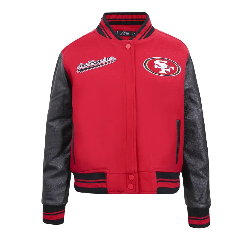 NFL SAN FRANCISCO 49ERS SCRIPT TAIL WOMEN'S WOOL VARSITY JACKET (RED/BLACK) Street NFL SAN FRANCISCO 49ERS SCRIPT TAIL WOMEN'S WOOL VARSITY JACKET (RED/BLACK) Street