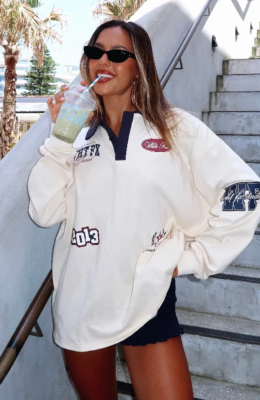 Only Time Will Tell Oversized Long Sleeve Tee Cream Relaxed Women's 