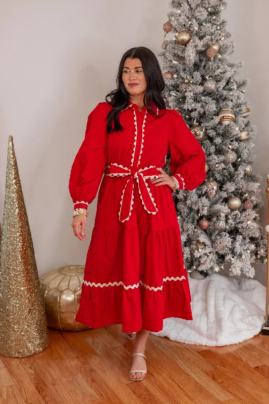 Winter Design Red Midi Dress Sophisticated Women's 