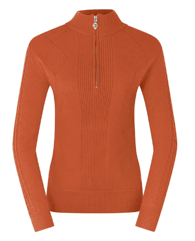 PURE GOLF Sorrell Cable Knit Lined Quarter Zip Jumper 501 Ember Orange Traditional Women's PURE GOLF Sorrell Cable Knit Lined Quarter Zip Jumper 501 Ember Orange Traditional Women's