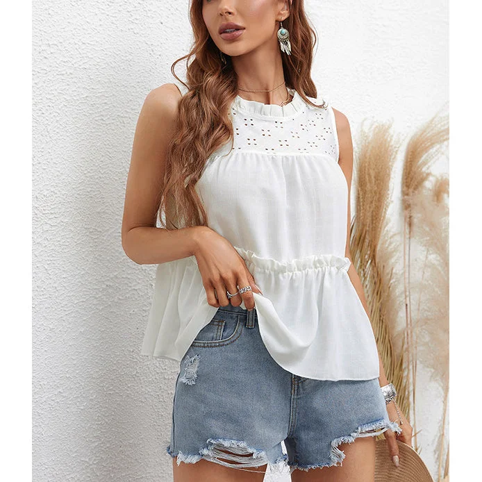 Solid Color Sleeveless Shirt Loose Lace-Collared Tank Top Wholesale Womens Tops Casual Women's Japanese Solid Color Sleeveless Shirt Loose Lace-Collared Tank Top Wholesale Womens Tops Casual Women's Japanese
