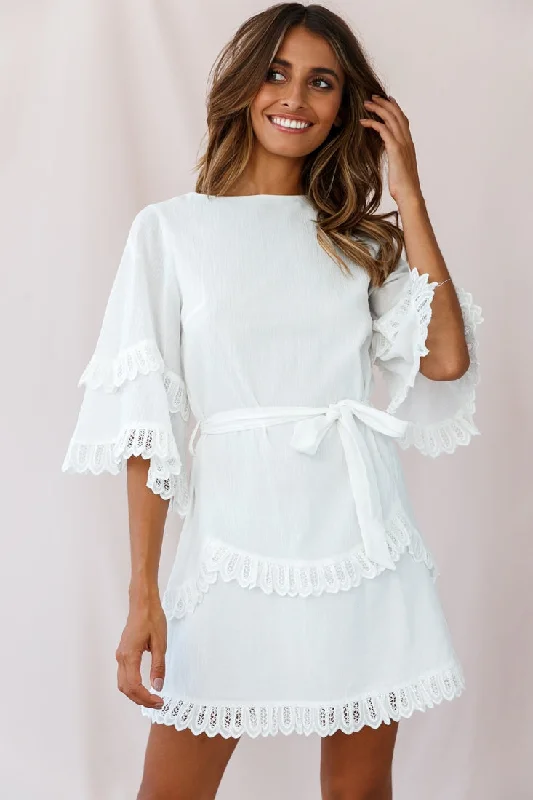 Talitha Waist Tie Lace Trim Dress White Dynamic Women's High - energy