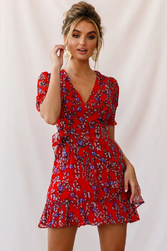 Edie V-Neck Chiffon Dress Red French