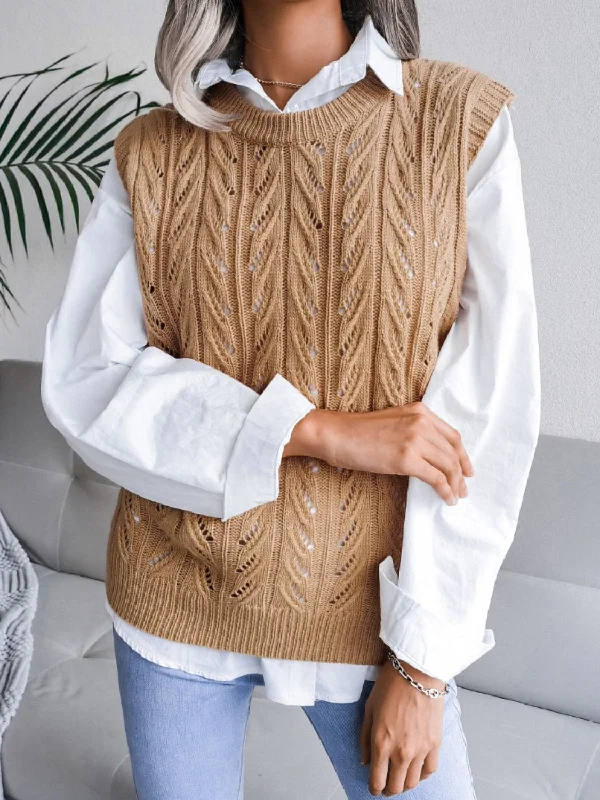 Round Neck Openwork Capped Sleeve Sweater Vest Sustainable Organic