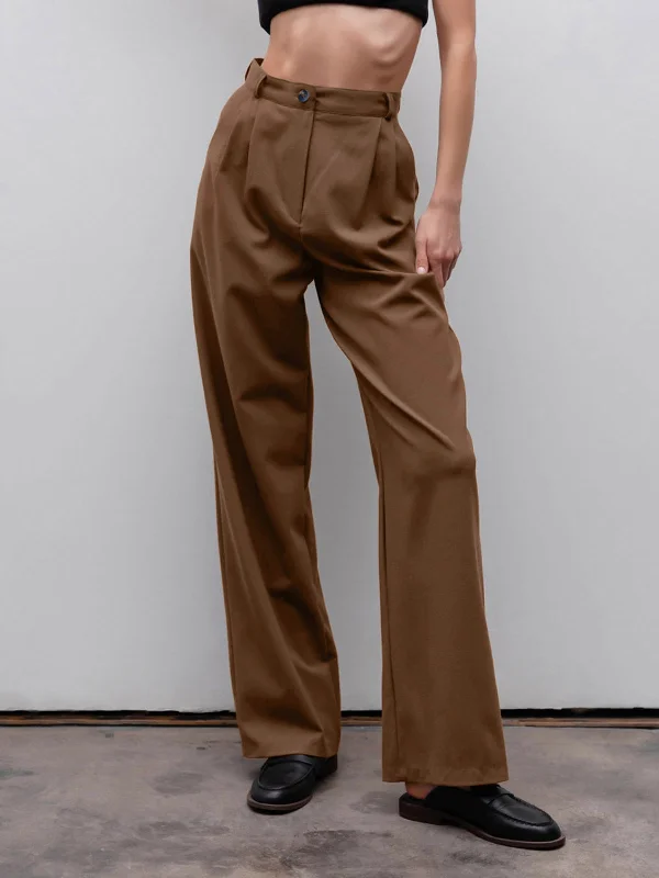BerryBetty - Smart Pleat Straight Leg Pants Classic Women's Tweed