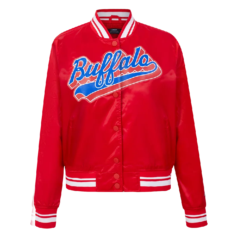 NFL BUFFALO BILLS SCRIPT TAIL WOMEN'S RIB SATIN JACKET (RED)