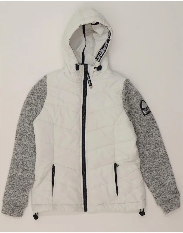 SUPERDRY Womens Hooded Windbreaker Jacket UK 12 Medium White Colourblock Cool Women's Skate SUPERDRY Womens Hooded Windbreaker Jacket UK 12 Medium White Colourblock Cool Women's Skate