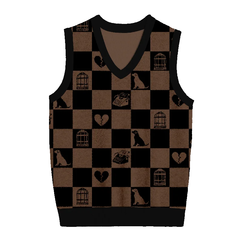Tortured Poets Checkered Knit Vest Artistic Women's Avant - 