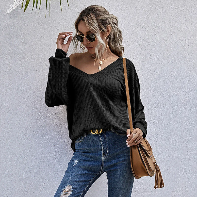 V-Neck Knitted Pullover Bottoming Shirt Wholesale Women Clothing Practical Women's Quick - dry V-Neck Knitted Pullover Bottoming Shirt Wholesale Women Clothing Practical Women's Quick - dry