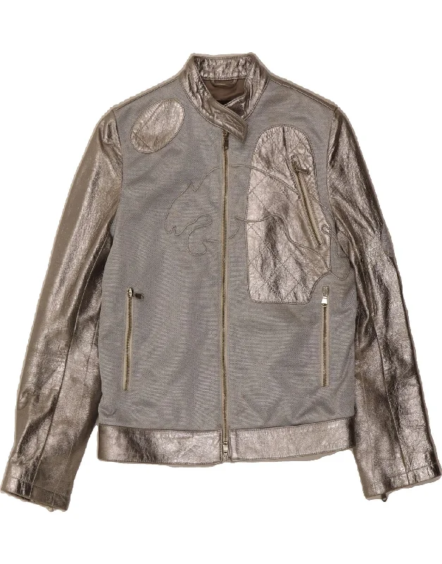 PUMA Womens Bomber Jacket UK 10 Small Silver Motorcycle Athletic Women's 