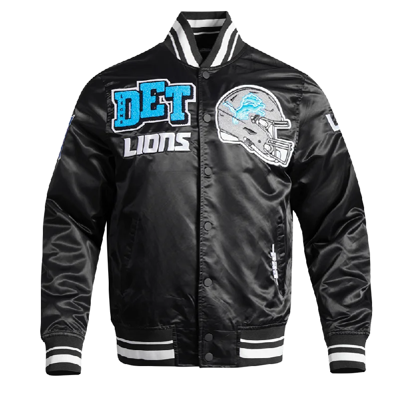 NFL DETROIT LIONS MASHUP MEN'S RIB SATIN JACKET (BLACK) Sharp Women's Italian